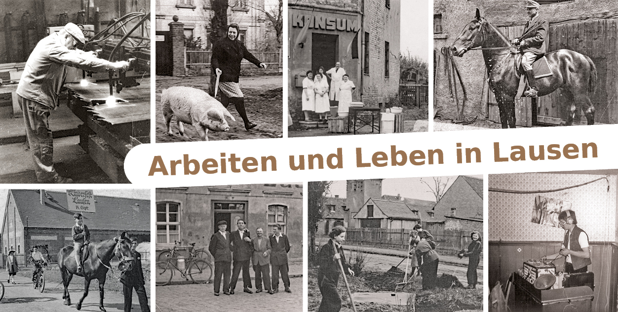 Einladungskarte für Arbeiten und Leben in Lausen; Es sind 8 unterschiedliche Motive zum Thema Arbeiten und Leben abgebildet 